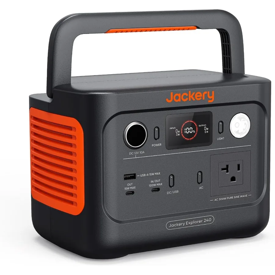 Jackery Explorer 240 v2 محطة طاقة محمولة 256Wh LiFePO4 بطارية مع مخرج 300 وات تيار متردد/100 وات USB-C شحن سريع 1 ساعة متعدد الاستخدامات