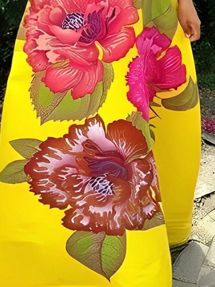 Robe longue de soirée pour femmes, sans manches, décolleté en v profond, robe de bal élégante, imprimé Floral, ligne a