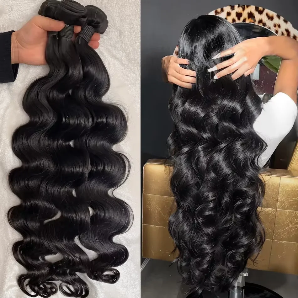 Natural Color Body Wave Brazilian Human Hair Bundles 1/3/4 Pcs 36 38 40 Inches Remy Hair Weft Sew In Hair Weave Extensions For Black Women