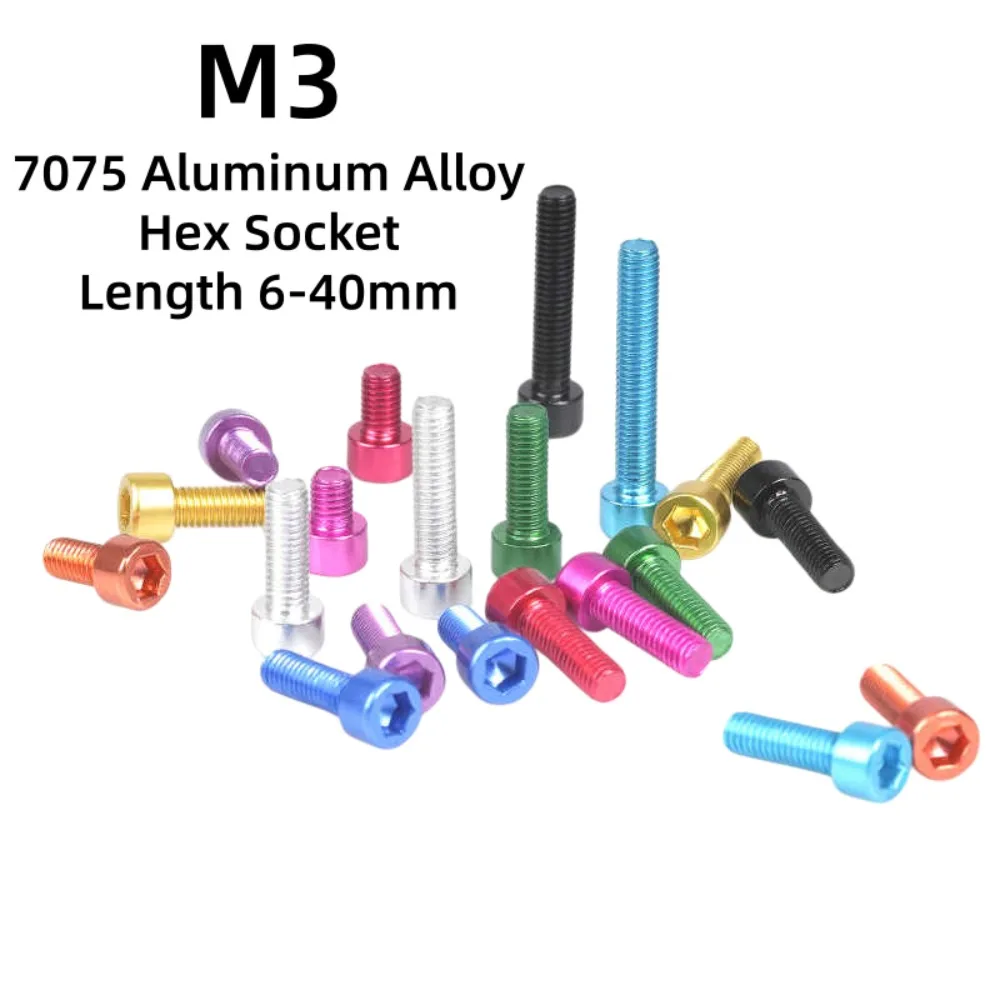 DIN912 7075 Aluminum Allen Bolts, M3 Colorful Anodized Hex Socket Head Cap Screws, Length 6-40mm Lightweight Fasteners