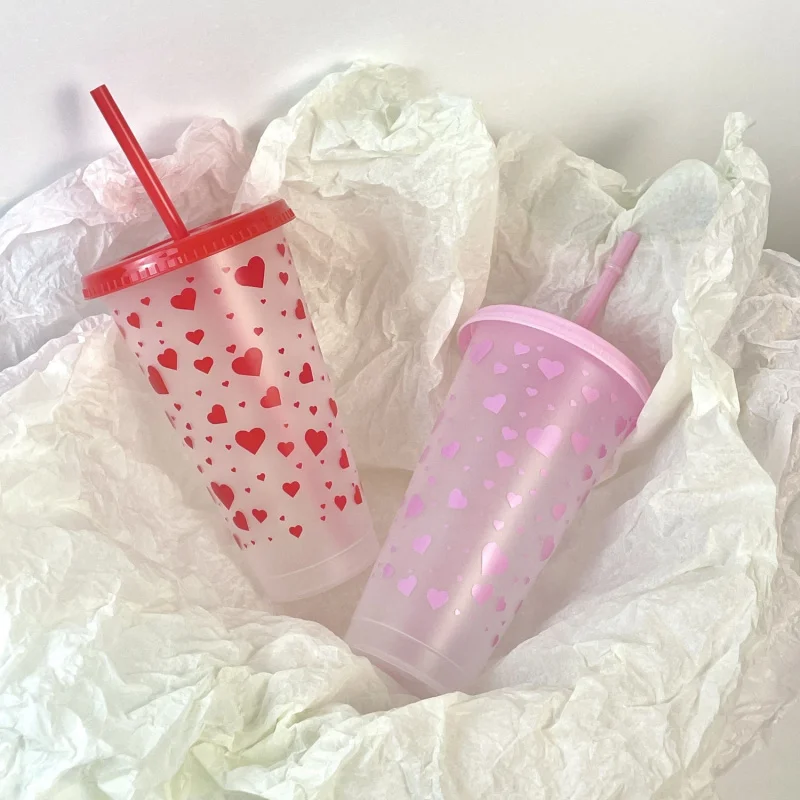 

Reusable Party Plastic Cups with Straw & Lid Cute Tumbler Drinkware Large Capacity Ice Coffee Matcha Juice Cups