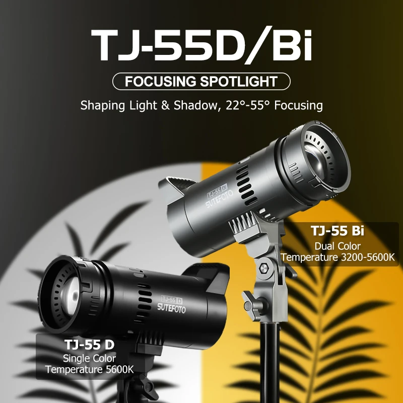 Sutefoto TJ55 LED Video Light 55W Bi-Color COB Photographic Studio Light 3200K-5600K for Live Streaming Commercial Photography