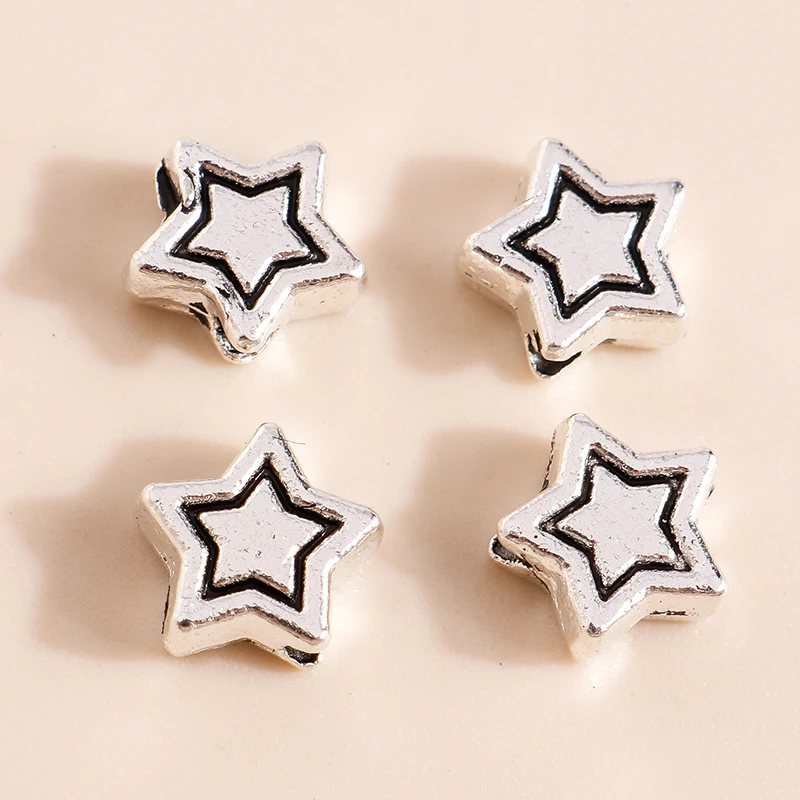 Leslie 50 Stück 7*7mm versilberte fünfzackige Stern-Charm-Abstandshalter-Perlen für Halsketten, Armbänder, Ohrringe, DIY-Schmuckherstellung – Detail 6