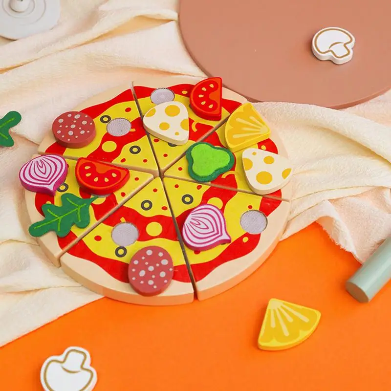 Set da gioco per Pizza per bambini set per Pizza finta per bambini giocattoli educativi per alimenti in legno giocattolo per l'apprendimento precoce giochi di imitazione accessori da cucina