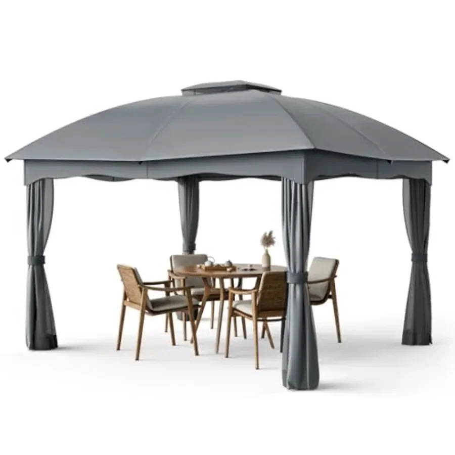 12x10 Ft Patio Gazebo Double Vented Gazebo with Zippered Privacy Curtains Mesh Sn Netting Outdoor Steel Gazebo for Deck Garden