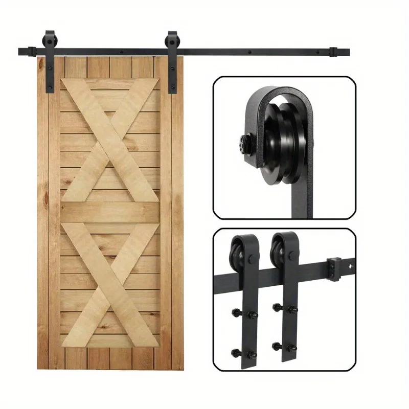 6.6 FT Sliding Barn Door Hardware Kit Wood Modern Hang Style Track Rail Black