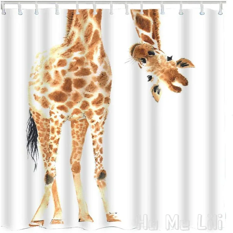 Giraffe Bathroom By Ho Me Lili Shower Curtain Wild Animal Watercolor Brow White Feather Home Decorative Waterproof With Hooks