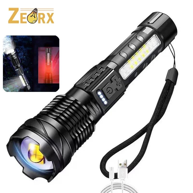 

A76 Rechargeable Flashlights High Lumens with 7 Mode, Red and Blue Side Light, IPX6 Waterproof Handheld Flash Light for Camping