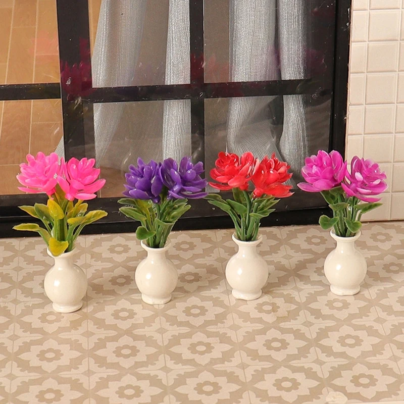 1:12 Dollhouse Miniature Vase Potted Plants Flowerpot Bonsai Model Garden Home Decor Toy Doll House Accessories