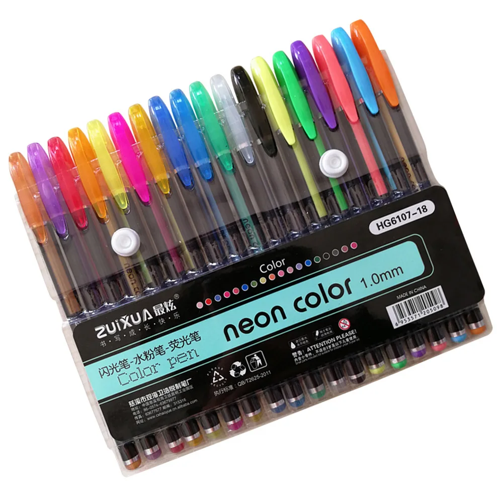 

18 Colors Gel Pen Set 1.0mm Neon Craft Drawing Painting Coloring Books Gift for and Adults Durable Premium Ink