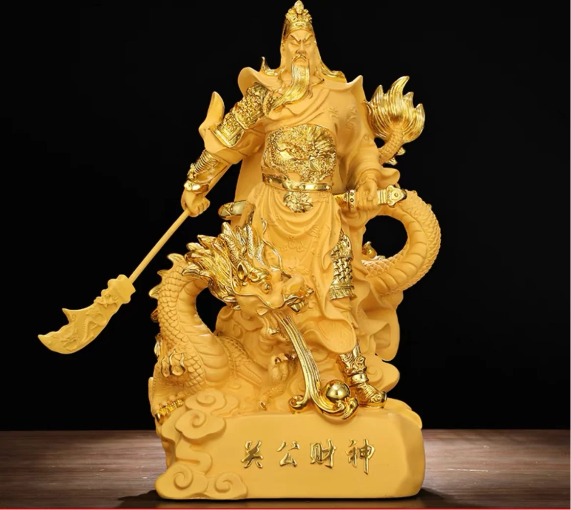 a*-Resin Eco-Friendly Guan Gong Statue with Dragon Base Realistic Heroic Sculpture for High End Property Entrance.