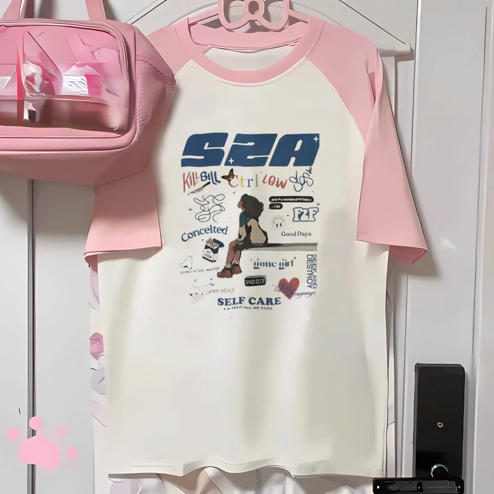 レディースszaグラフィックTシャツ,y2kデザイナートップ,レディースストリートウェア,日本の原宿服