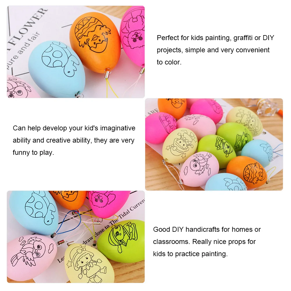 24 pçs diy ovos de páscoa pintados à mão graffiti decoração criativa crianças pintura artesanato simulação festa de plástico adornos