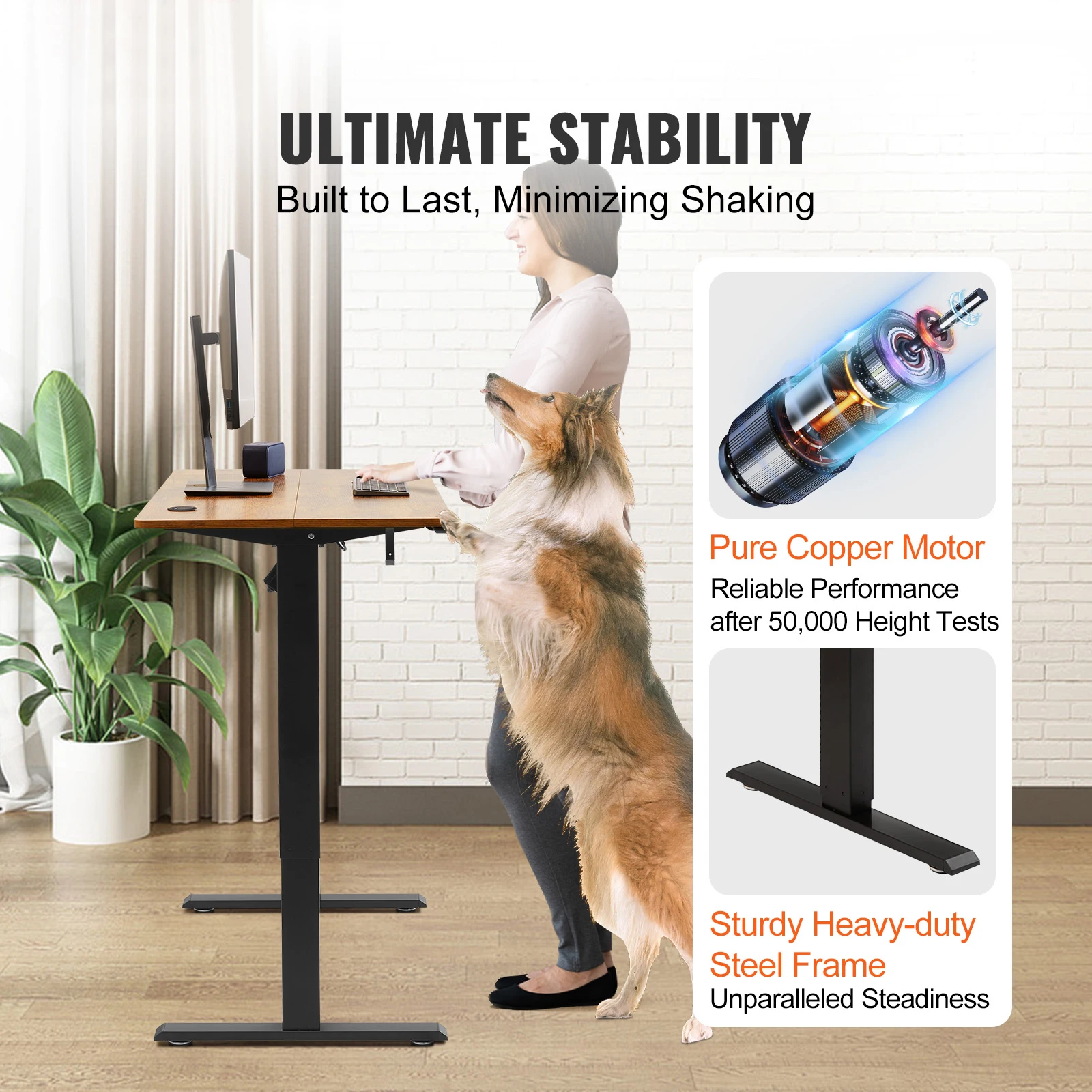 SucceBuy Electric Standing Desk Height Adjustable Standing Desk W/ Dual Protecting System High Load Capacity for Home Office image 2