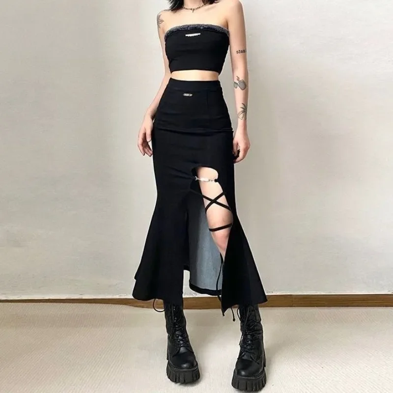 Saias femininas bandagem fenda lateral chique high street doce picante meninas estilo europeu all-match na moda ins popular verão y2k mujer
