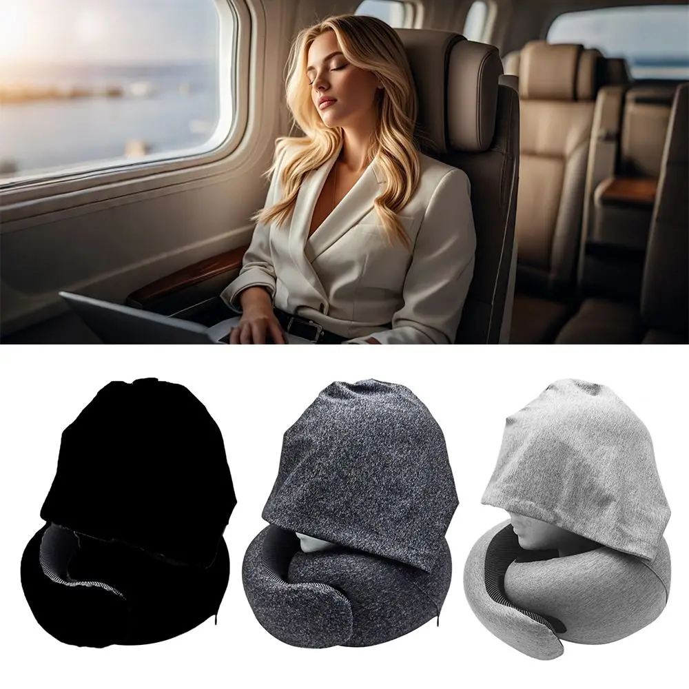 

Gift Detachable Cover Travel Neck Pillow Memory Foam Hooded Feature Travel Bag Pillow U-Shaped Headrest Office Nap