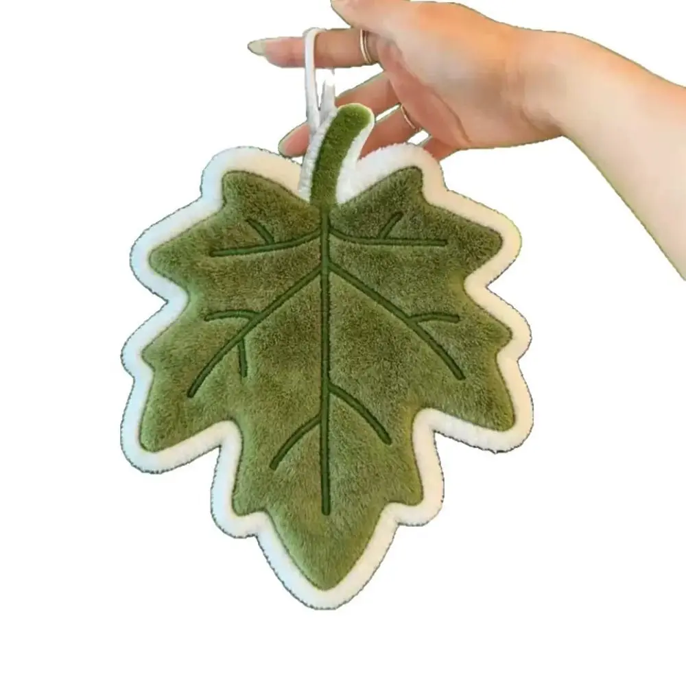New Cartoon Leaf Hand Towel Coral Velvet Thickened Bathroom Kerchief Absorb Water Hanging Kitchen Handkerchief Kitchen