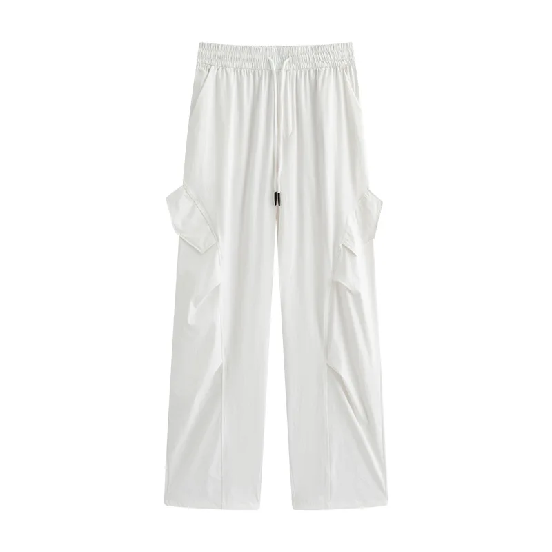 2026 New Summer Women Woven Quick Dry Cargo Pants Cool Feel Loose Straight Parachute Casual Trousers