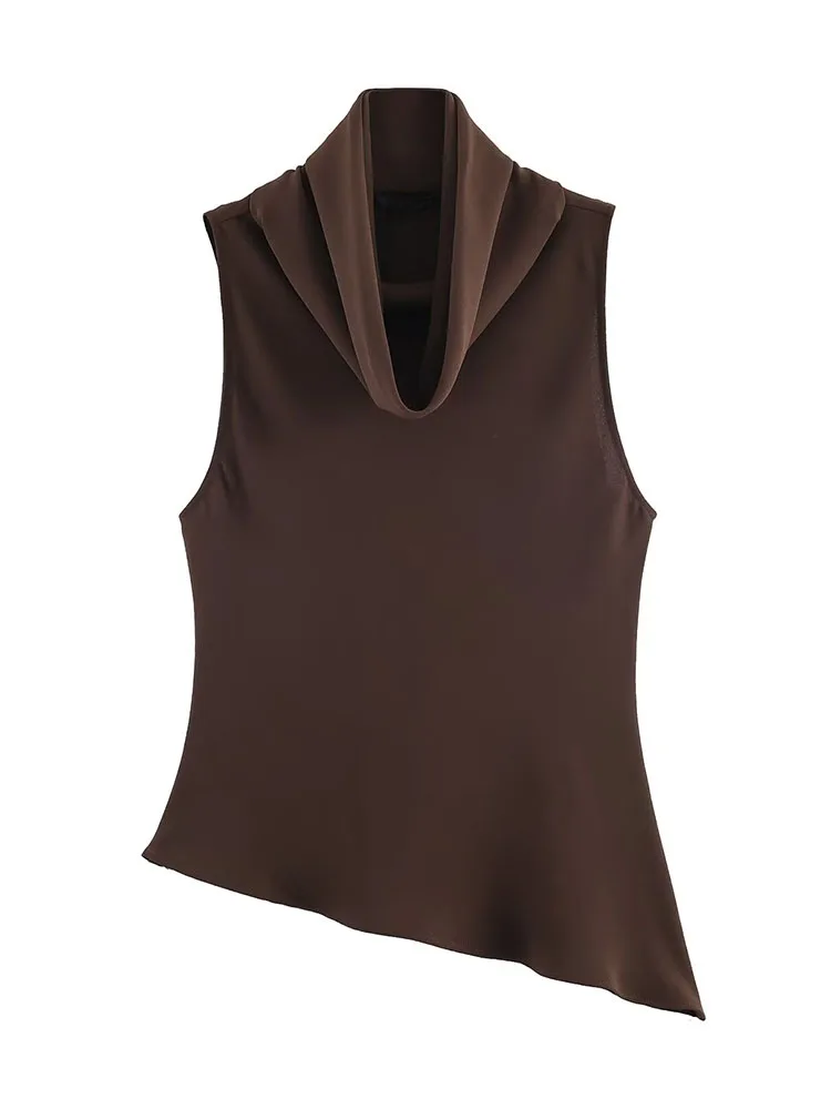 

HH Women's Spring New Fashion Versatile Asymmetric Hem Cowl Neck Top Female Temperament High Street Casual Sleeveless Top Mujer