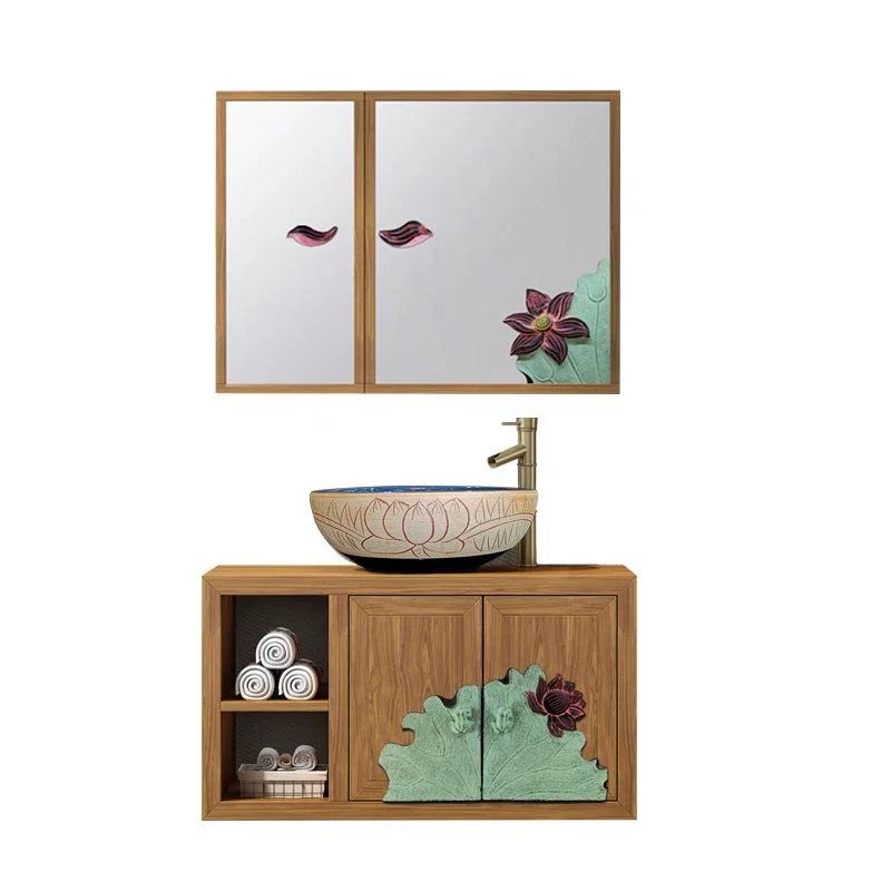 

~In Chinese Antique Style Solid Wood Bathroom Cabinet Mirror Cabinet Combination Bathroom Wall-Mounted Bathroom Suit