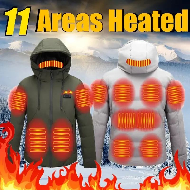 NEW Men 11 Areas Smart Heated Jacket USB Winter Outdoor Electric Heating Jackets Warm Sports Thermal Coat Waterproof Warm Jacket