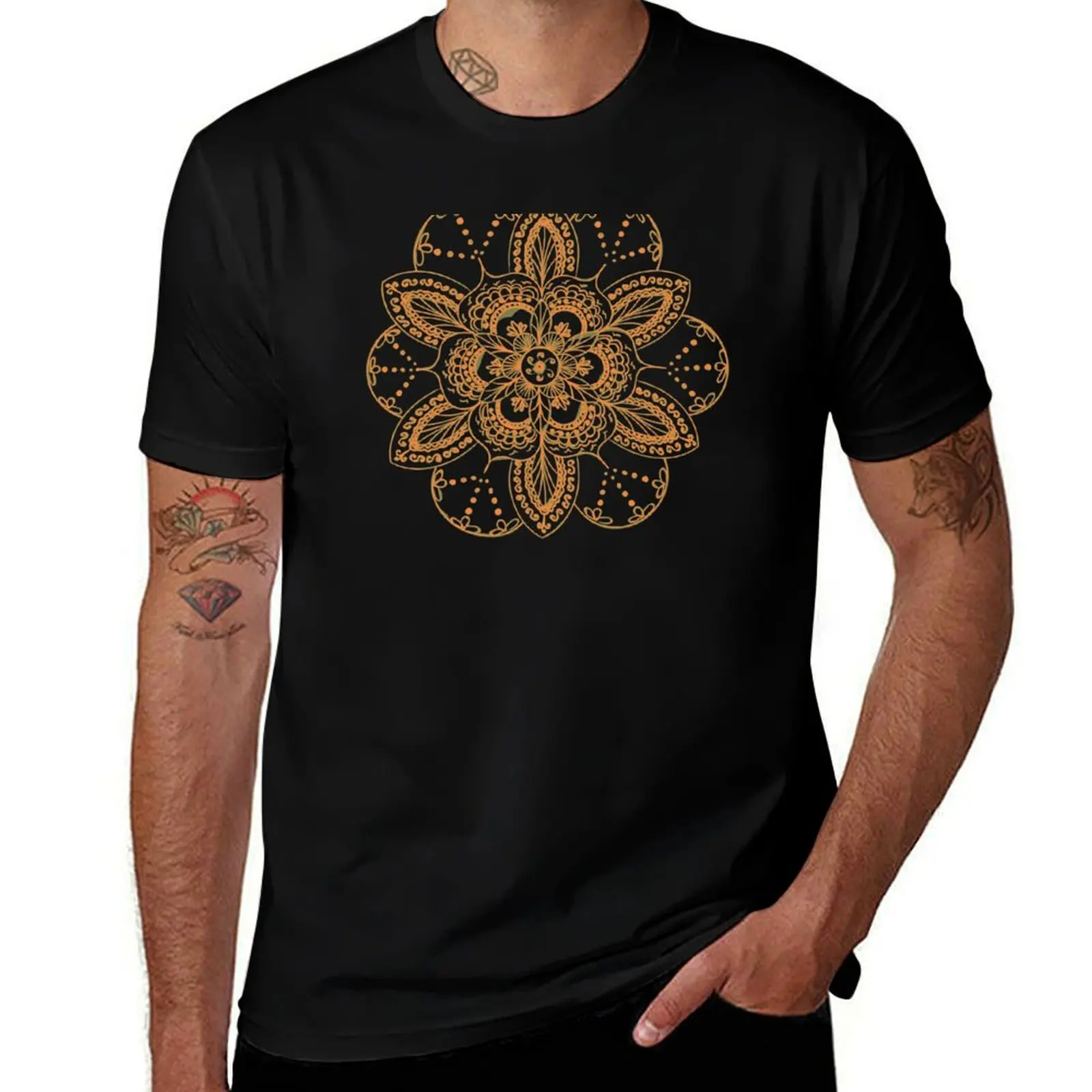 Orange mandala flower on tilt-shifted Gold Coast night lights photo T-Shirt Standard Fit Solid Tee Shirt