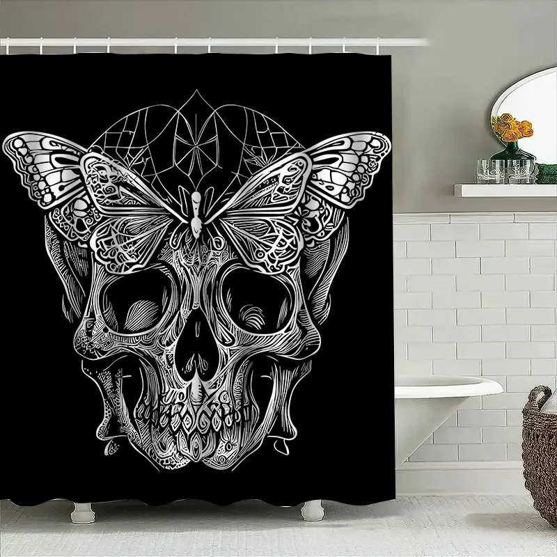 

Штора для ванной комнаты Tuniu с черным черепом, винтажный дизайн скелета, уникальный декор стен, готический стиль, декоративная занавеска для душа