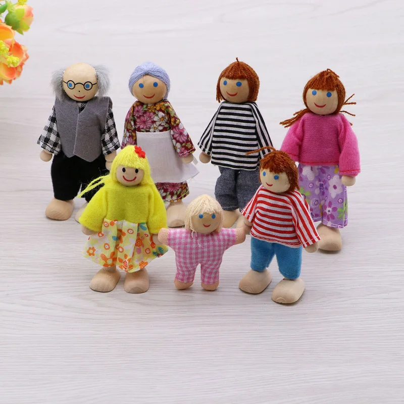 

Classic old style doll 6.7.8 Family wooden play House doll, educational toy, parent-child joint movable