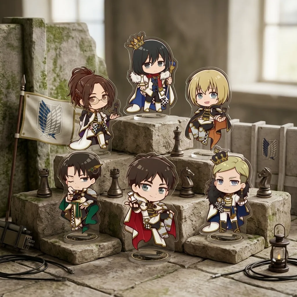Anime Attack on Titan Acrylic Stand Keychain 10CM Chibi Chess Theme Eren Yeager Levi Ackerman Desktop Decor Fan Collectible
