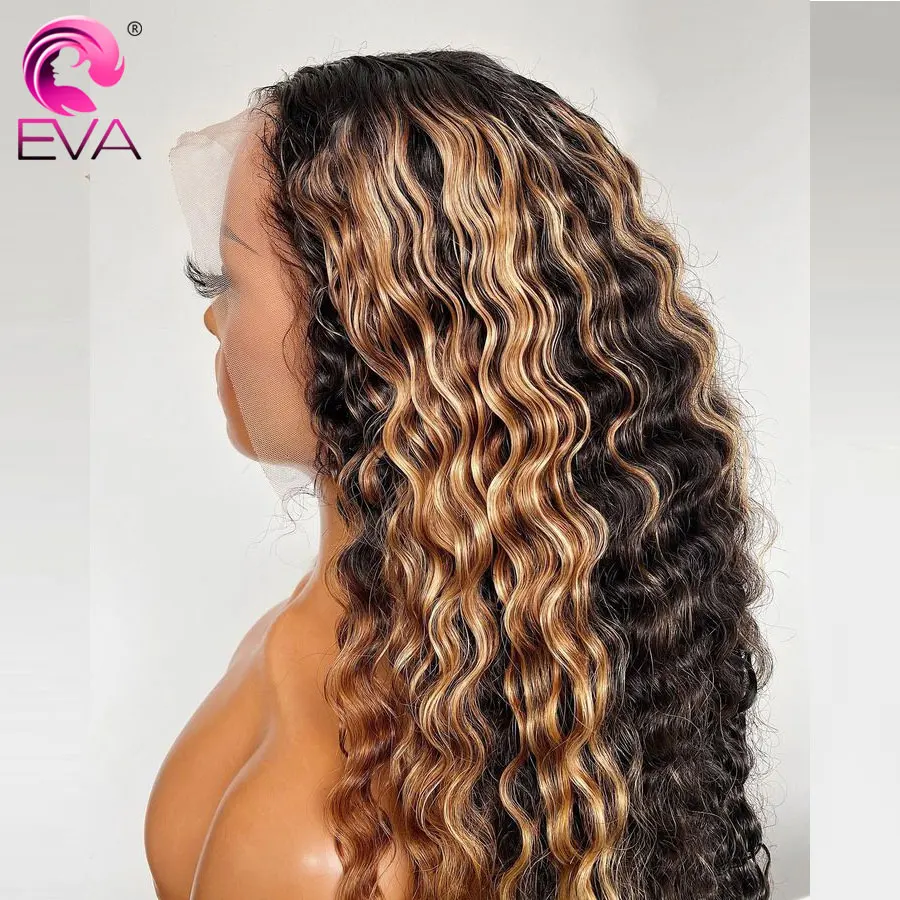 Eva Hair 13x6 Lace Front Human Hair Wig Colored 360 Full Lace Wigs Higlights Wig 360 Lace Frontal Wig Pre Plucked Curly Wigs