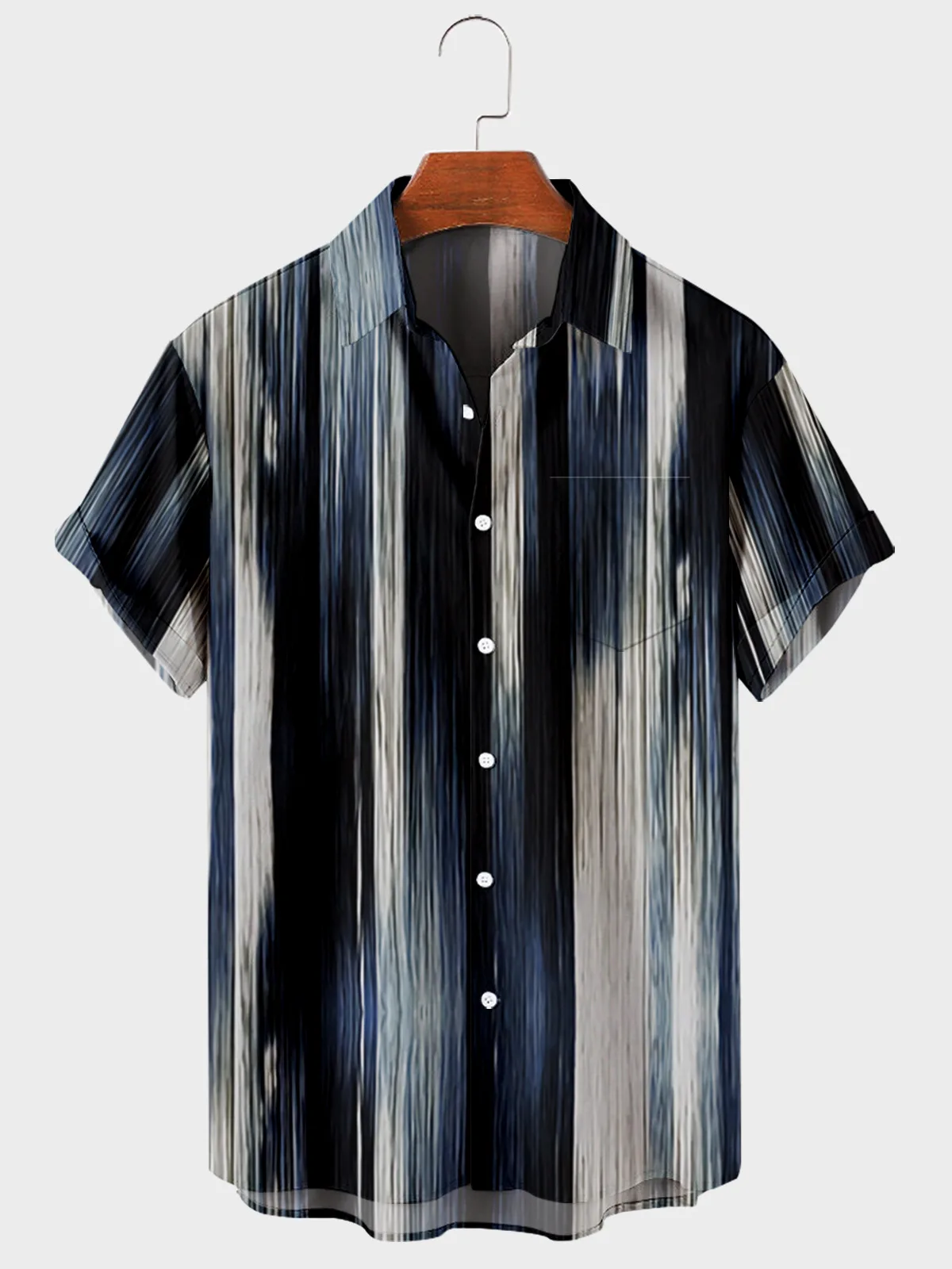 2024 New High Quality Hawaiian Men\'s Shirts Geometric Striped Graffiti Loose Short Sleeve Casual Buttons Beach Top