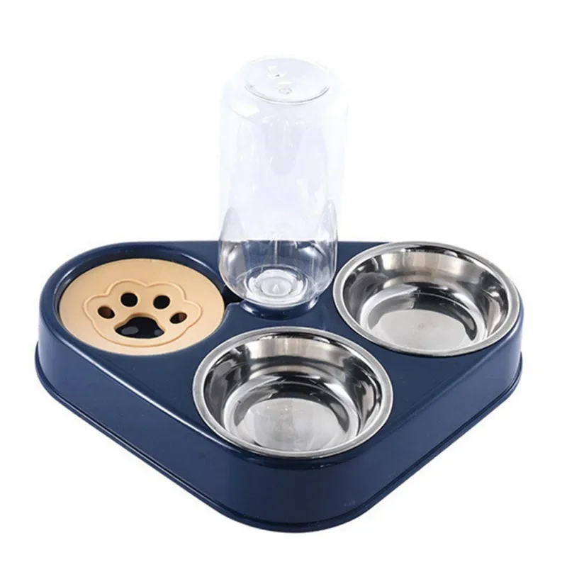 Pet Cat Bowl Automatic Feeder 3-in-1 Dog Cat Food Bowl with Water Fountain Double Bowl Drinking Raised Stand Dish Bowls for Cats