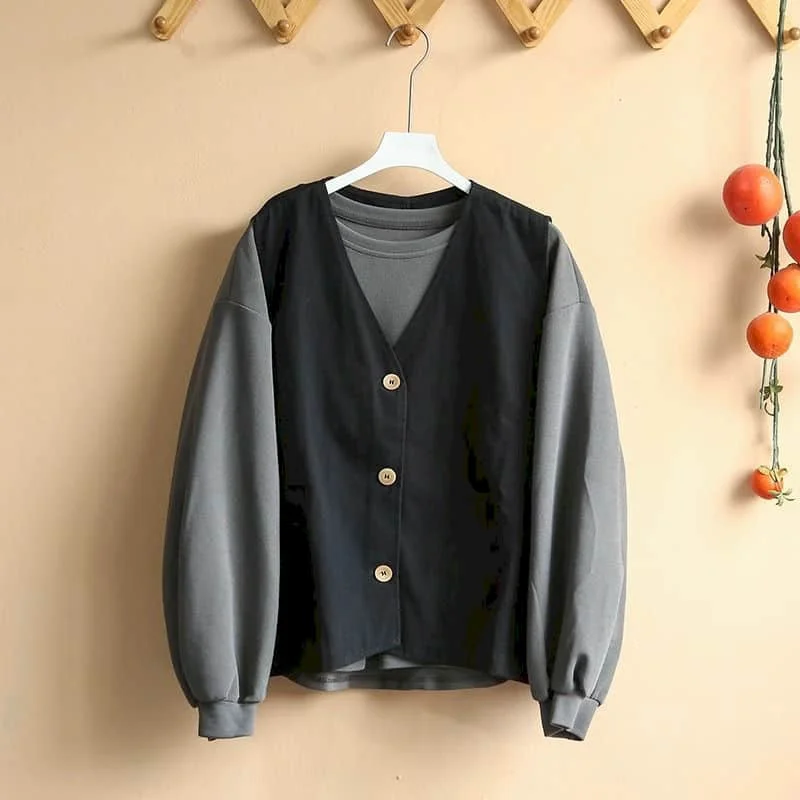 

V-neck Vest Autumn Cotton Aesthetic Waistcoats Casual Cardigans Korean Style Oversized Sleeveless Cropped Coats Women Clothing