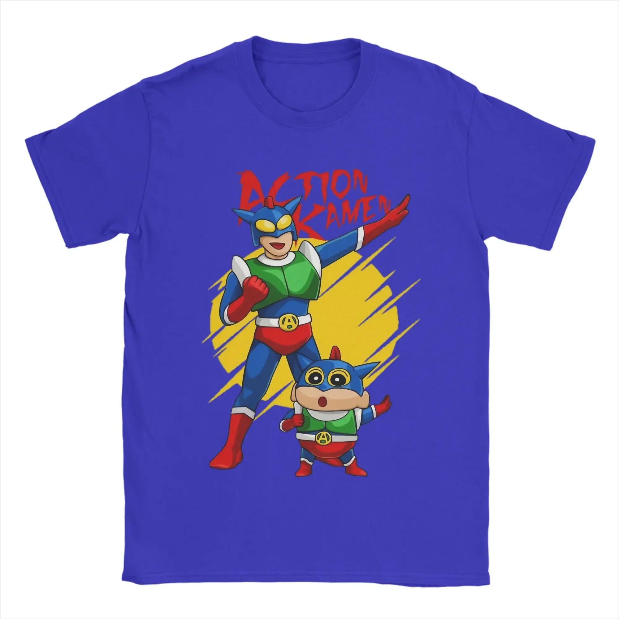 Printed Action Kamen  Tshirts Men Round Neck Short Sleeve Clothes Crayon Shin-chan Cotton Summer Top Tee