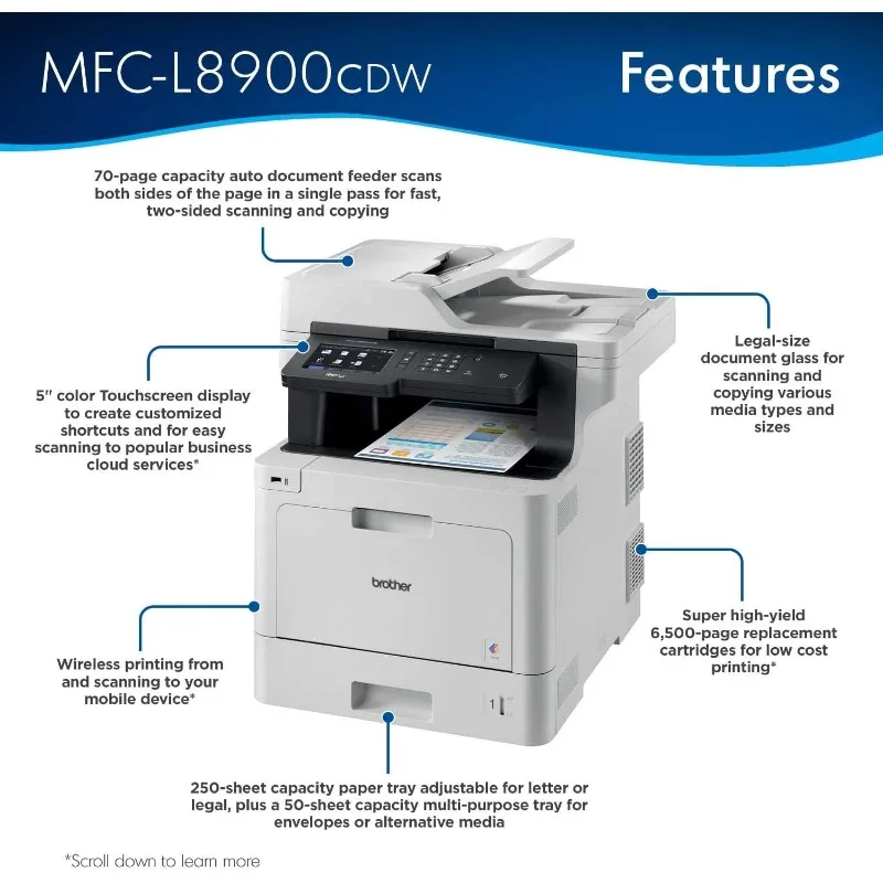POPULAR MFC-L8900CDW Business Color Laser All-in-One Printer, Dash Replenishment Ready