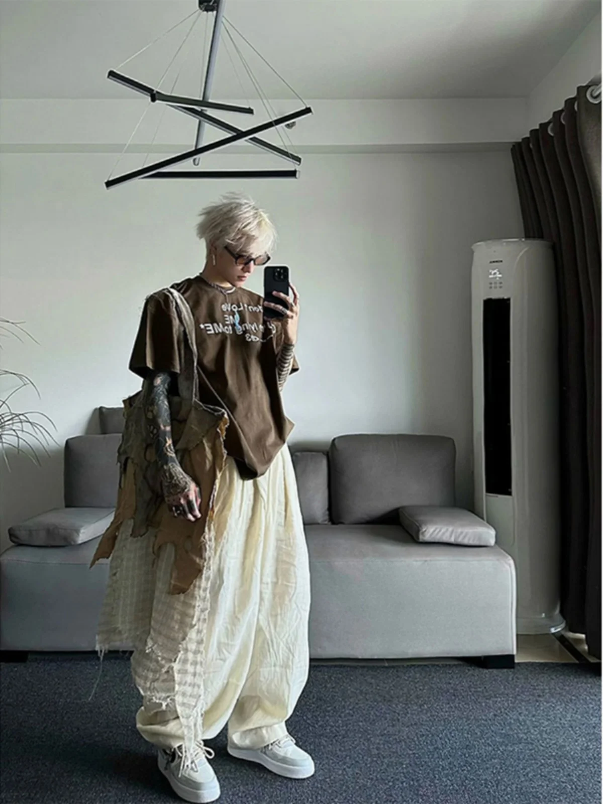 

Мужские повседневные брюки в американском ретро-стиле, плиссированные, оверсайз, с высокой талией, из ледяного шелка, широкие штанины, для молодежи, Vitali Sle