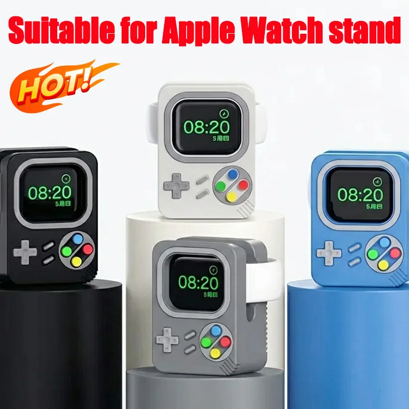Desktop Holder for Apple Watch Charger Stand Retro Computer Pattern Charging Base for lWatch 11 10 9 8 7 6 5 4 SE Silicone Dock