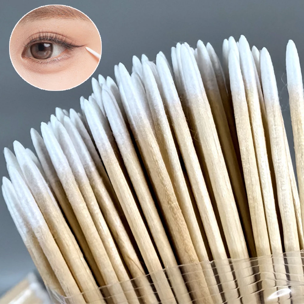 500PCS Short Wood Handle Small Pointed Tip Head Cotton Swab Eyebrow Tattoo Beauty Makeup Color Nail Seam Dedicated Dirty Picking