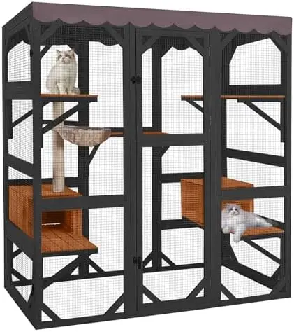 

Catio Outdoor Cat Enclosure with Scratch Post, Hammock, Large Window Cat House for 2-6 Mulitiple Cats Walk in Kitty