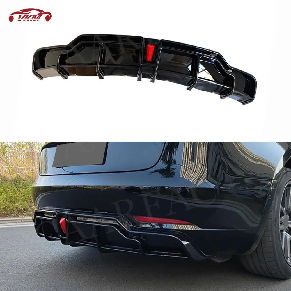 

Rear Lip Diffuser With Light for Tesla Model 3 2017 Car Rear Bumper Extension Spoiler Chin BodyKit Accessories ABS Gloss Black