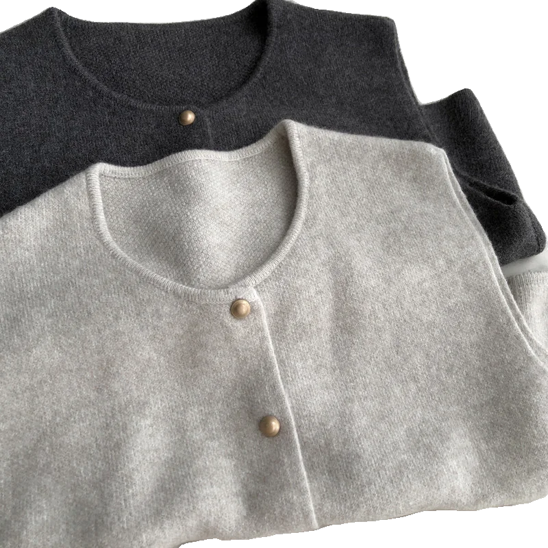 Ele lectual  Color Overlap Outerwear Gold Button Knitted Sweater Vest Women's round Ne Versatile Loose Sweate...