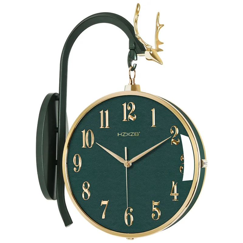 

Light luxury double-sided wall clock new home living room fashionable modern high-end Nordic deer head wall hanging
