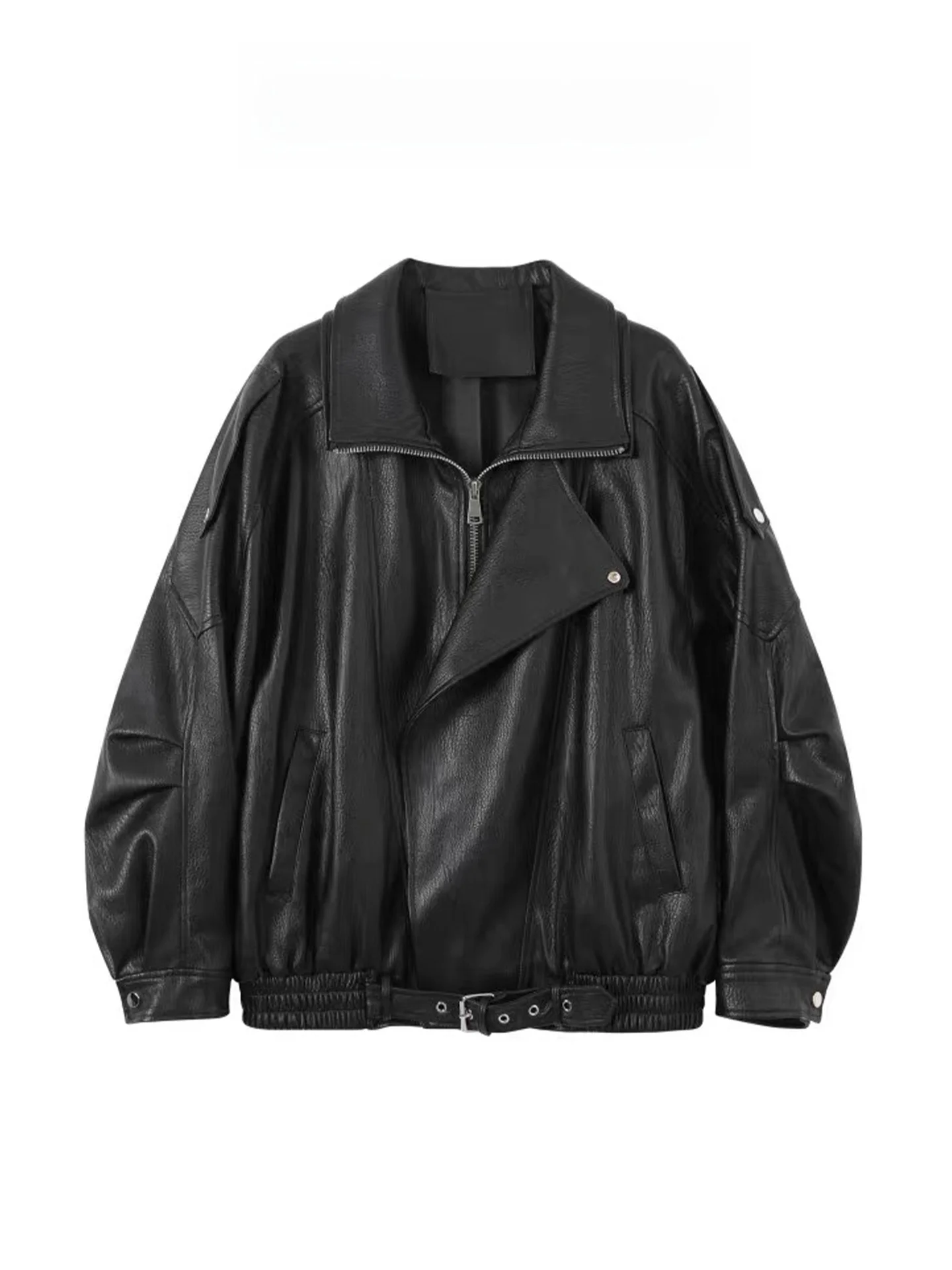 Jaqueta Feminina Bla Retro de Couro PU com Gola Lapela, Nova Coleção Primavera Outono 2026, Estilo Motoqueira Descolado