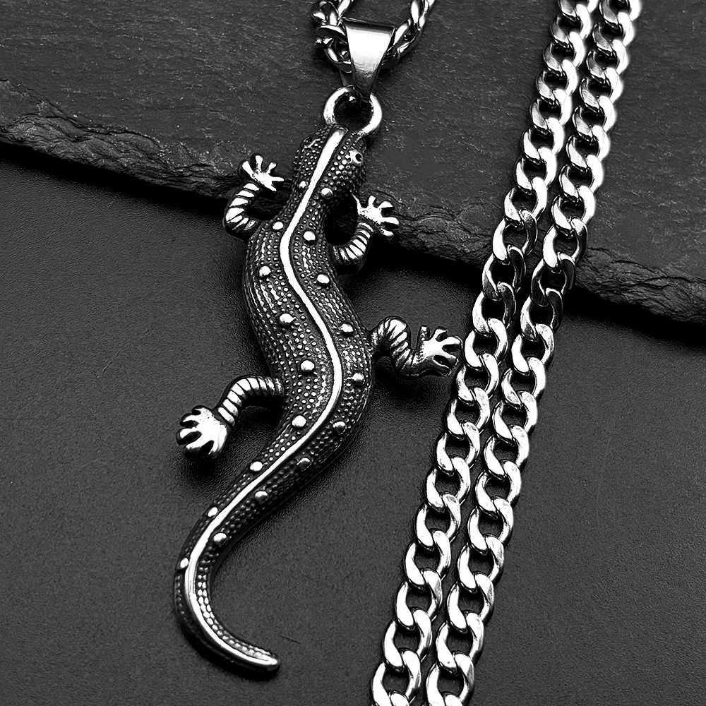

HNSP 316L Stainless Steel Gothic Gecko Pendant Necklace For Men Punk Goth Jewelry Accessories Gift