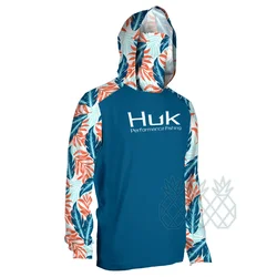 HUK Fishing Hoodie Shirts With Neck Gaiter Men's Long Sleeve Performance Fishing Clothing  Sun Protection UPF 50+ Fishing Jersey