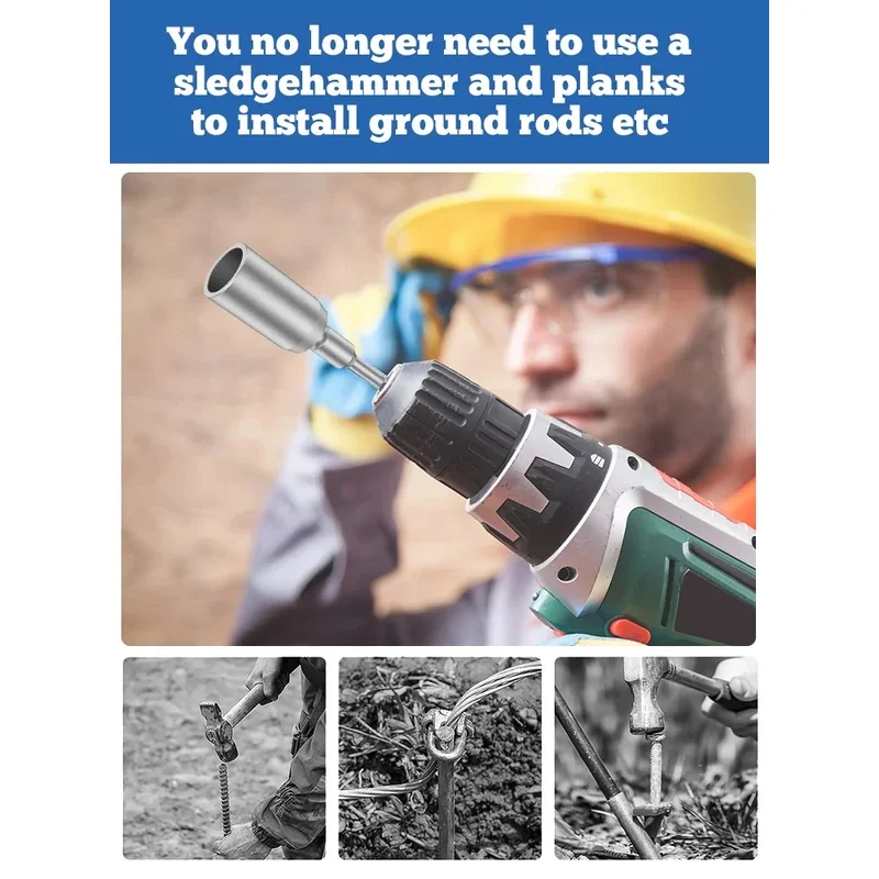 Round 30/45/65mm Ground Rod Driver Tool Multi-function Forged Steel Rod Bits Socket SDS-PLUS Electric Handle Piling Hammer Drill