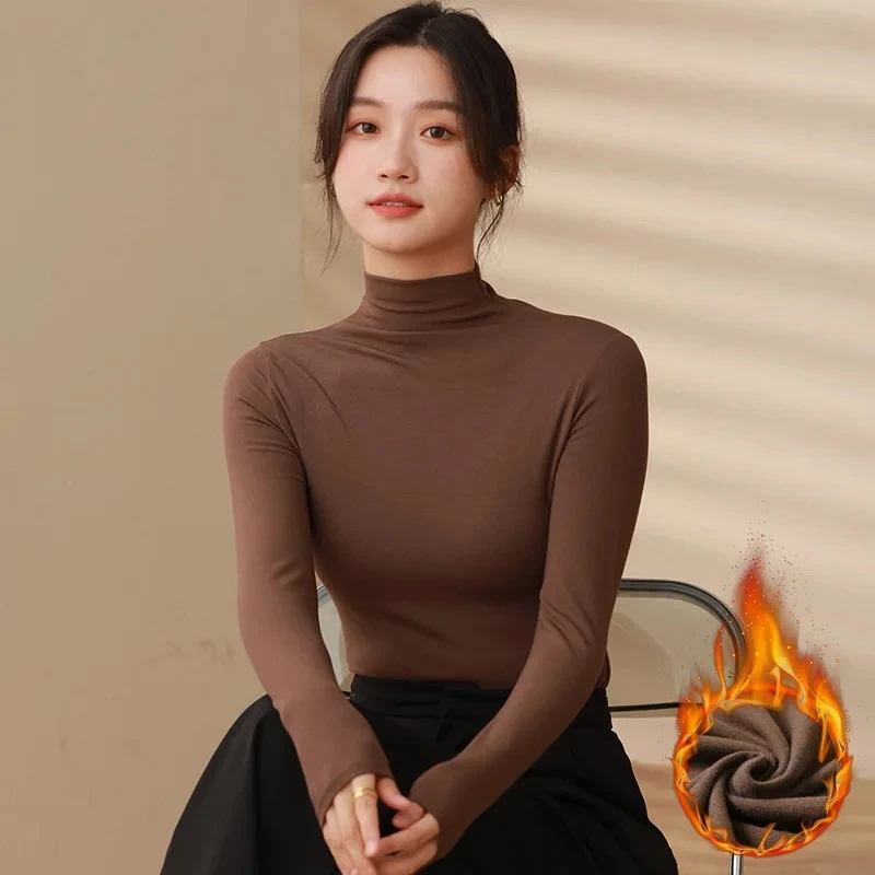 

Inner Wear Fashion Slim Black Thickened Long Sleeve Top PulloverHalf Turtleneck Modal Bottoming Shirt Women Autumn Winter New