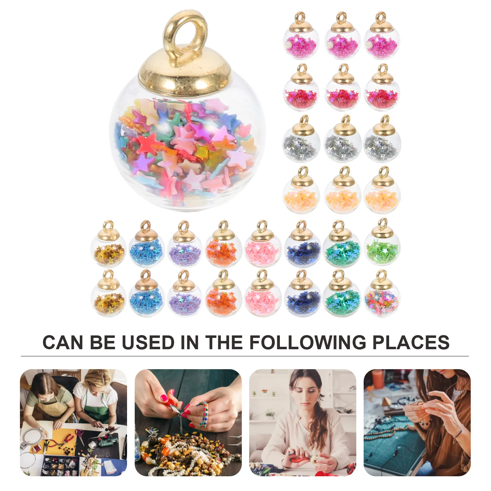 

60Pcs Glass Ball Charms Pendant Star Sequin Mixed Color DIY Jewelry Making Necklaces Bracelets Earrings Accessories