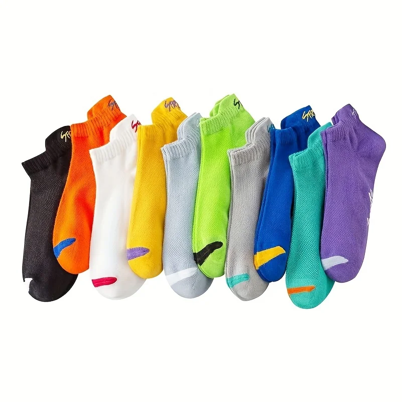5 pairs of unisex fluorescent mesh breathable thin and versatile socks for men and women