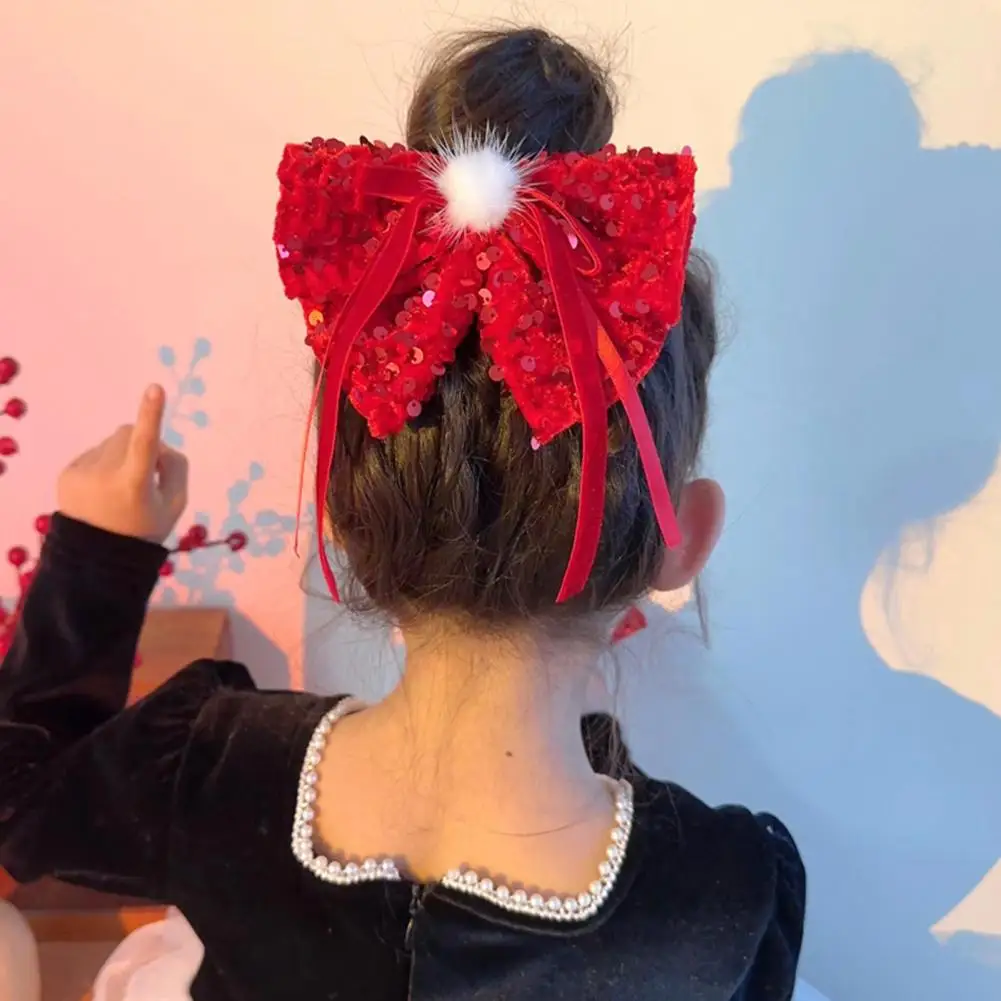 Hair Clip Attractive Crown Sequins Heart Shape Cloth New Year Bow-knot Hair Clip Birthday Gift